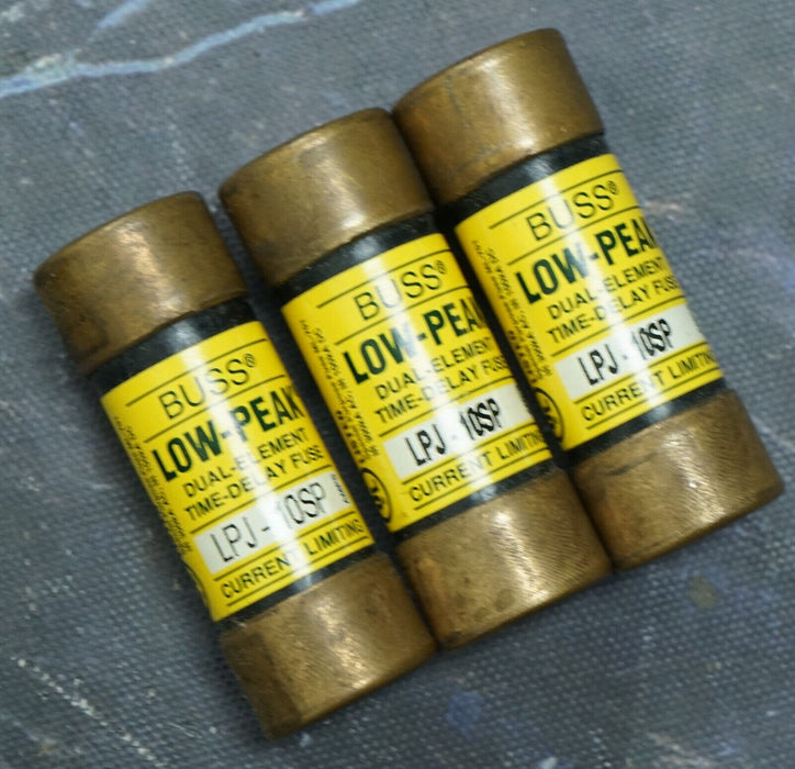 Used 3pc Buss LPJ-10SP Low-Peak Class J Dual Element Fuses 10A 600V