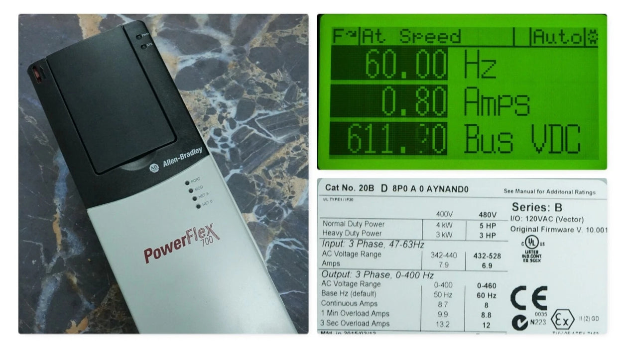 Allen-Bradley 20BD8P0A0AYNAND0 PowerFlex 700 5HP 480VAC Tested Good FRN:10.001