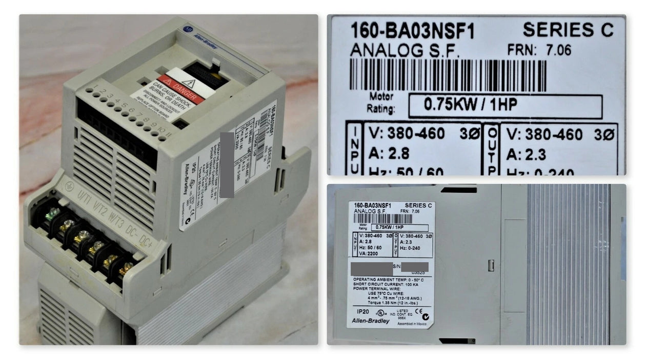 Allen Bradley 160-BA03NSF1 Variable Speed Drive 1 Hp 480 VAC