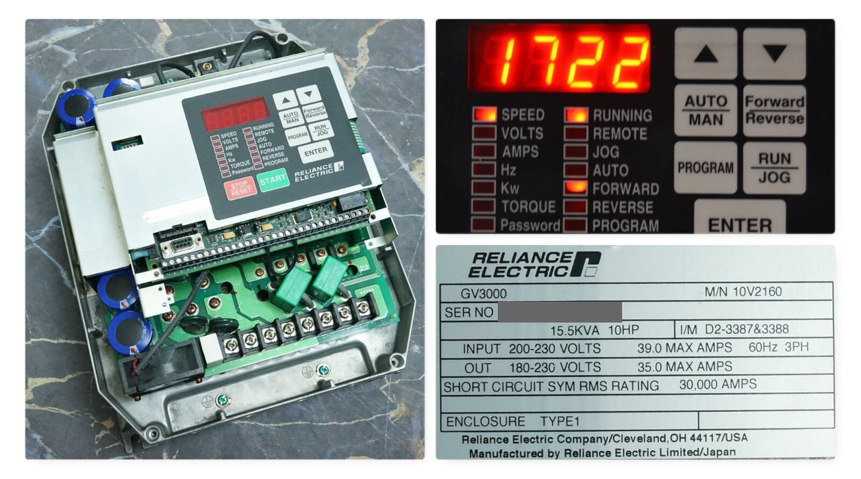 Reliance Electric Sensorless Enhanced AC DRIVE GV3000/SE 10V2160 Tested FRN:6.04