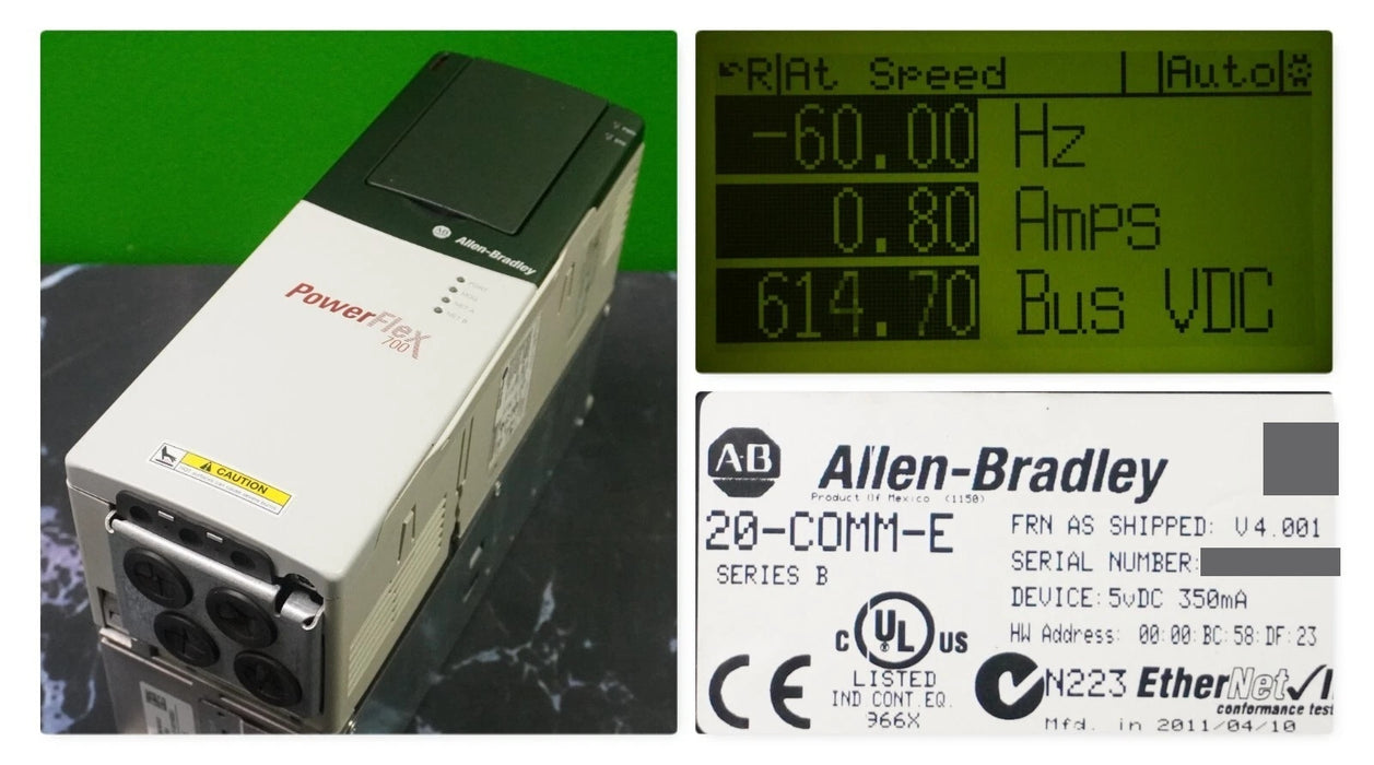 Allen-Bradley PowerFlex 700 1 HP 20BD2P1A0AYNANC0 Ser. B 480 VAC FRN:9.001
