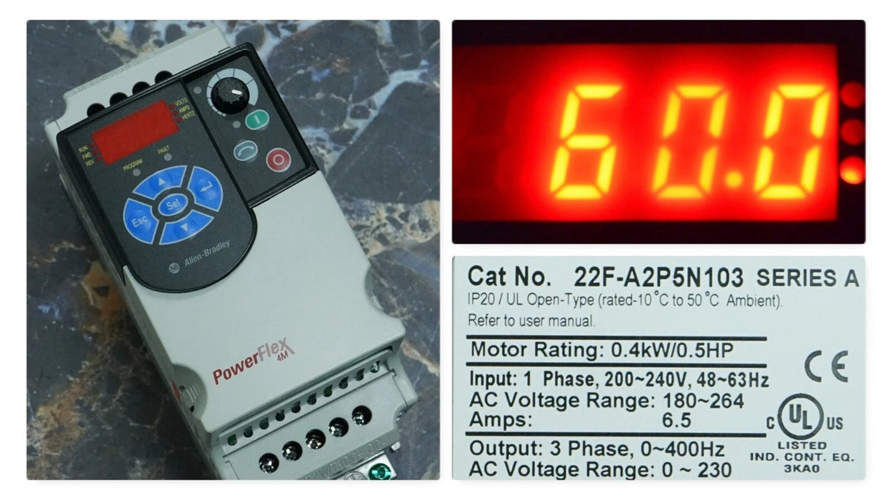 Zero Hours Allen Bradley 22F-A2P5N103 FRN:2.02 1/2HP Series A Tested Good*