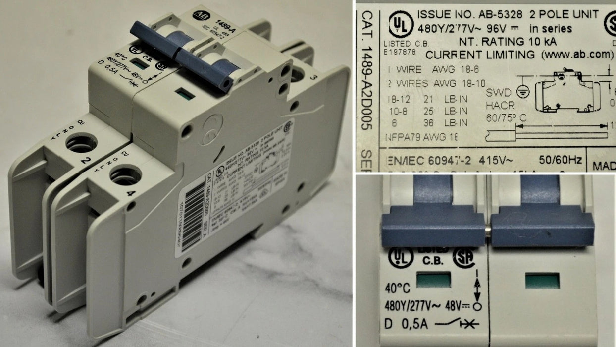 ALLEN BRADLEY 1489-A2D005 SER.A CIRCUIT BREAKER 2P TESTED GOOD