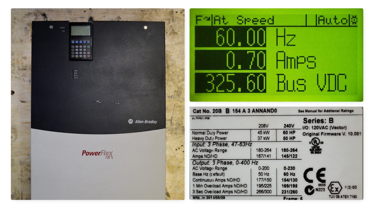 Allen-Bradley 20BB154A3ANNAND0 PowerFlex 700 60HP VFD Tested Good