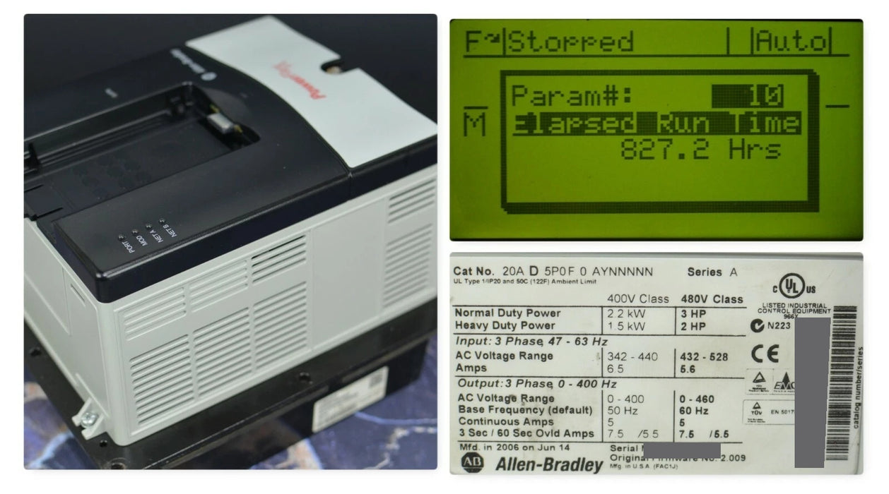 Allen-Bradley 20AD5P0F0AYNNNNN PowerFlex 70 3 HP 480 VAC Tested Good FRN2.009**