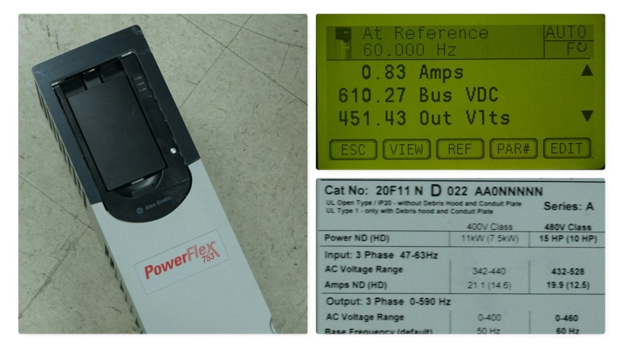 Allen-Bradley PowerFlex 753 20F11ND022AA0NNNNN 15HP 480 VAC FRN:14.002
