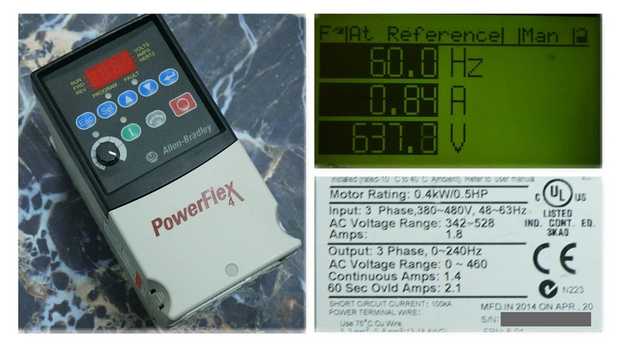 Allen-Bradley 22A-D1P4N104 PowerFlex 4 1/2HP Tested Good FRN:6.01