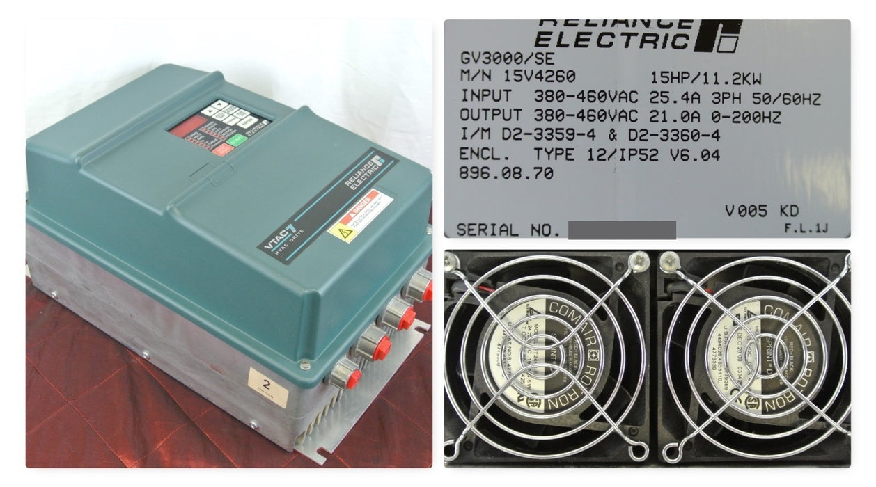 Reliance Electric GV 3000 VTAC7 HVAC Drive 15V4260 15 HP Frm 6.04 - Tested Good