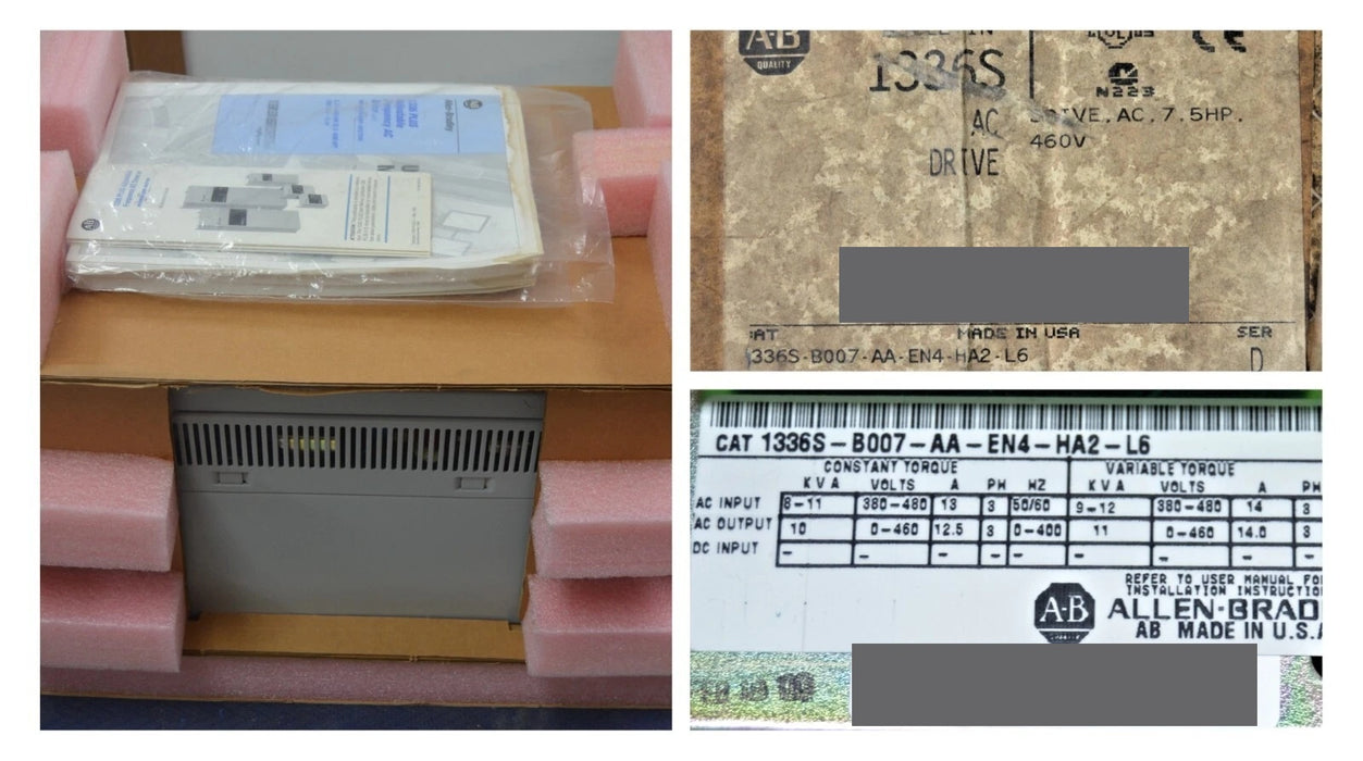 NEW ALLEN BRADLEY ADJUSTABLE FREQUENCY DRIVE 1336S-B007-AA-EN4-HA2-L6 SER. D NIB