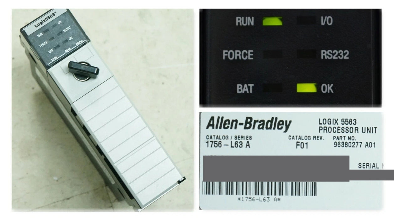Allen Bradley 1756-L63/A ControlLogix Logix5563 8MB Memory Tested FRN.19.11