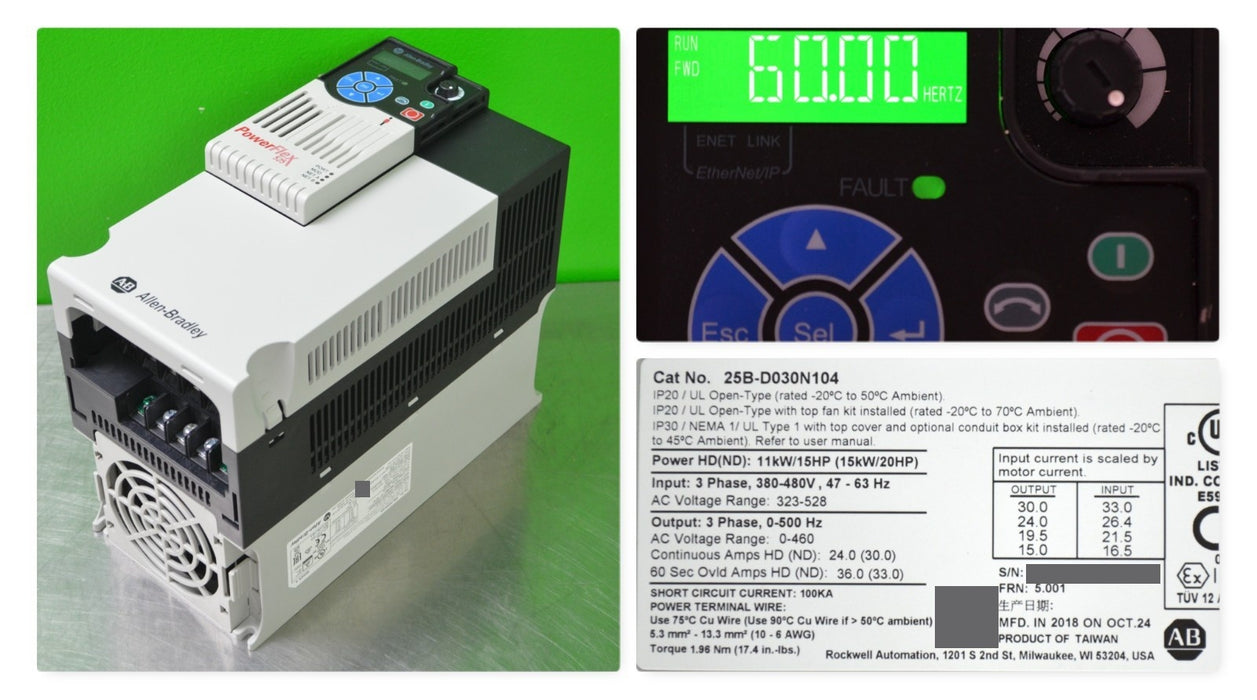 Allen-Bradley 25B-D030N104 PowerFlex 525 20HP Series A FRN: 5.001 2 Available