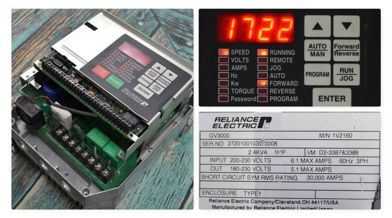 Reliance Electric GV3000 1 HP 1V2160 Vector Inverter 230 VAC Tested Good*