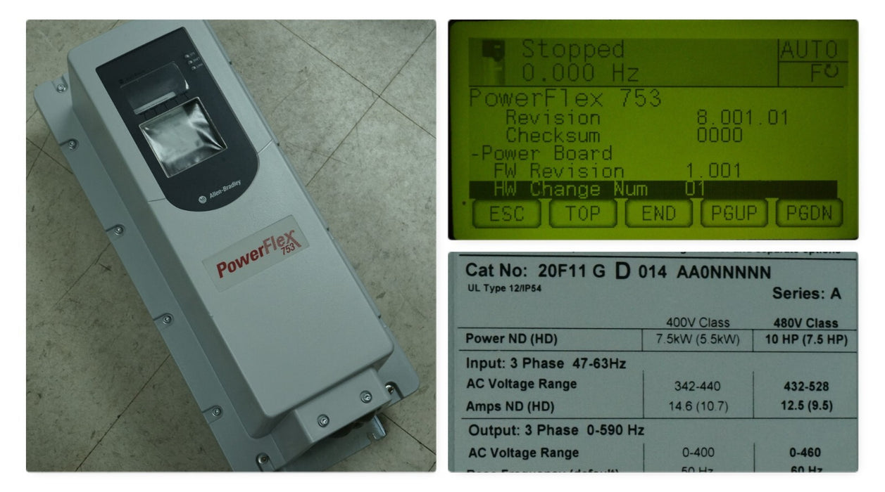 Allen-Bradley 20F11GD014AA0NNNNN PowerFlex 753 10HP Ser. A FRN:13.003 Tested Goo