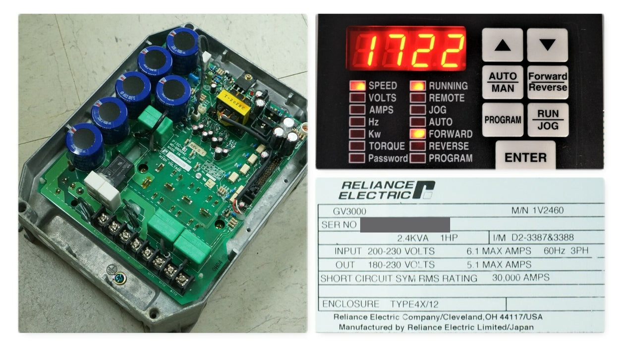 Reliance Electric GV3000 1V2460 FRN 6.06 1HP 230 VAC Tested Power Supply Only