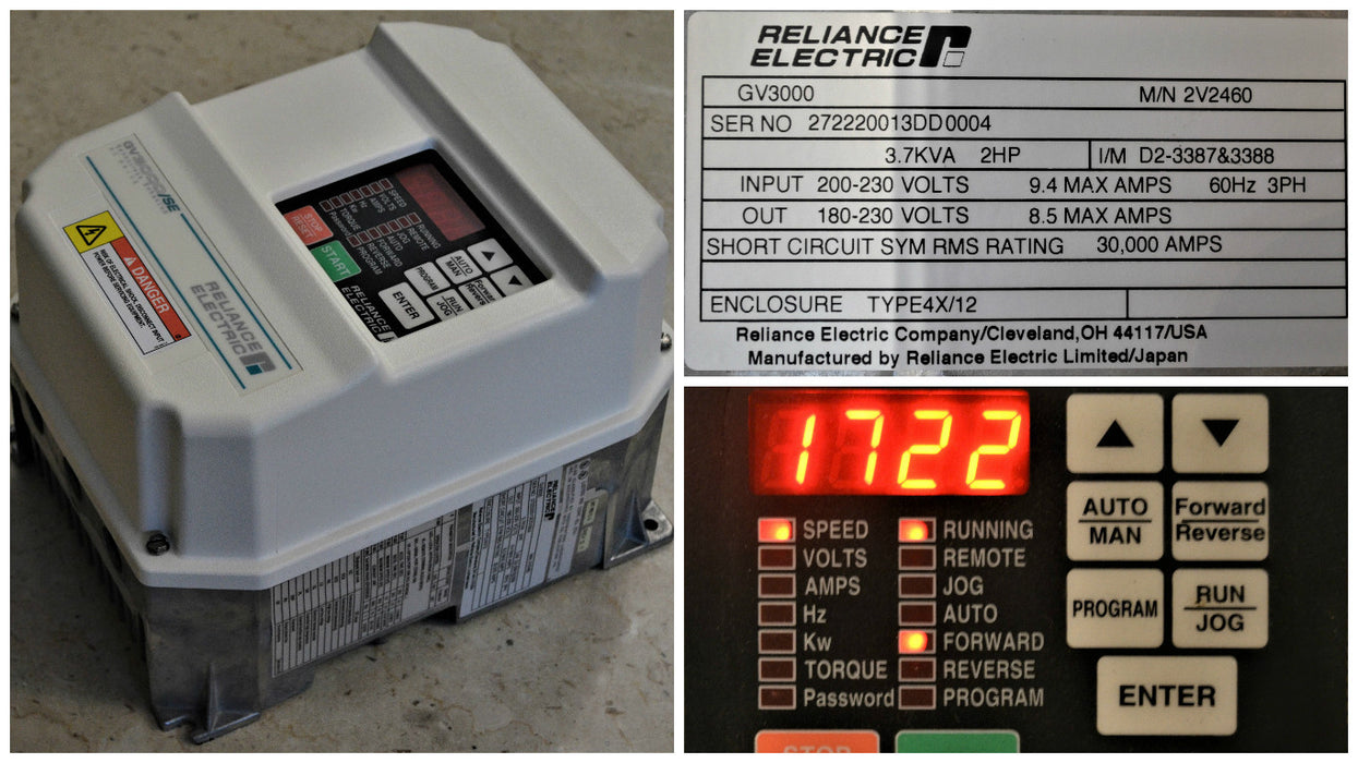 RELIANCE ELECTRIC GV3000/SE 2 HP 2V2460 VERSION 6.06 TESTED GOOD CLEAN