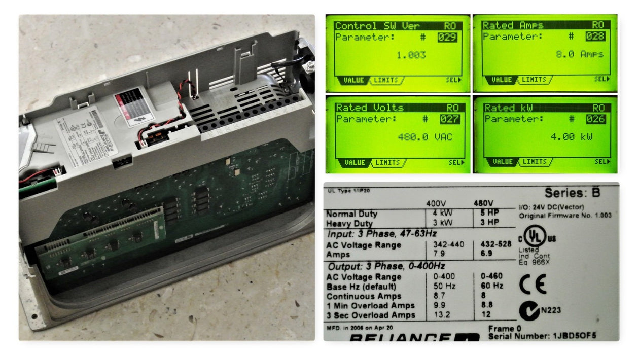 RELIANCE ELECTRIC GV6000 6V41-8P0TA 5 HP 480 VAC VER 1.003 Tested Core Only