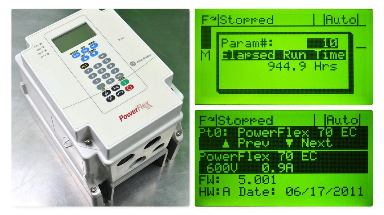 Low Hours 20AE0P9C3AYNNNC0 Allen-Bradley PowerFlex 70 0.5 HP 600 VAC Tested Good