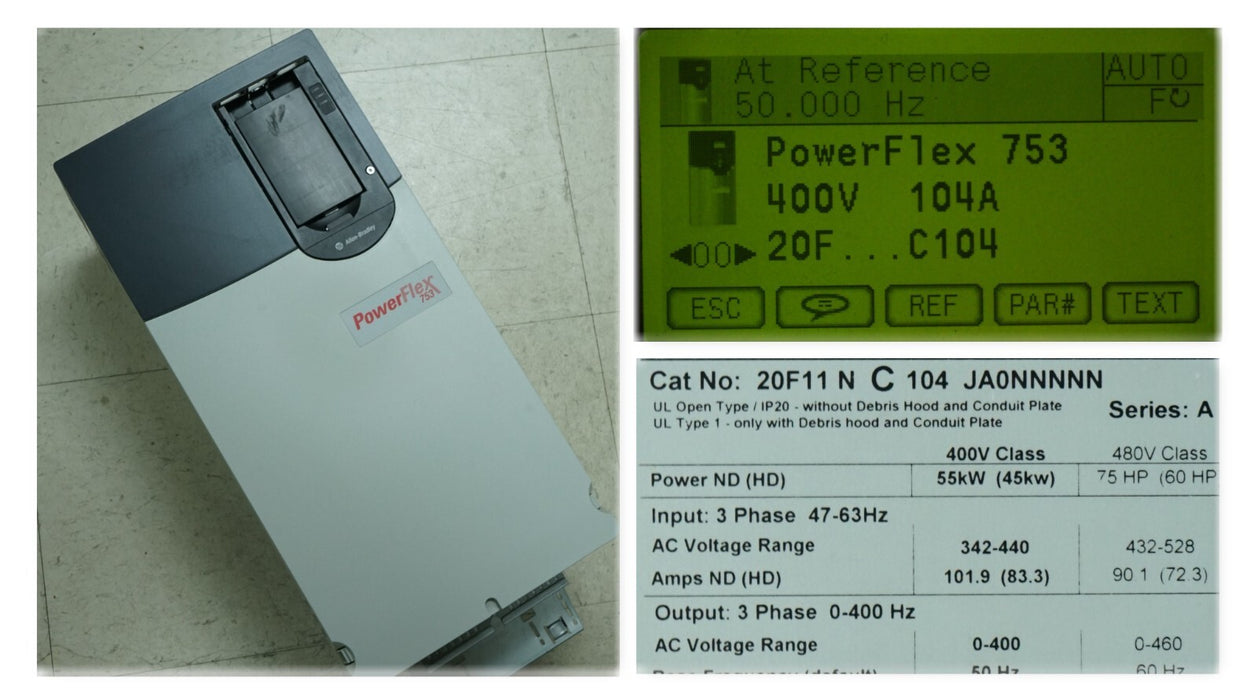 Allen-Bradley 20F11NC104JA0NNNNN /A PowerFlex 753 AC Drive 400V 104A 75HP Tested
