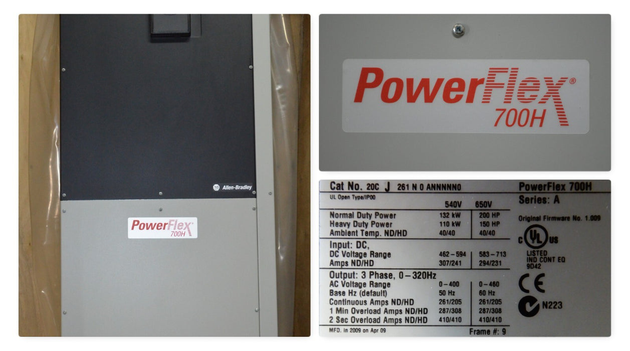 Allen-Bradley 20CJ261N0ANNNNN0 PowerFlex 700H 200HP 650VDC 261A Ser A