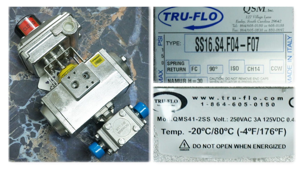Tru-Flo EA-407-SN-CV-T-.5”-MT-16-SR4-SS-QMS41-2AL-SS 3 Way Valve Assembly*