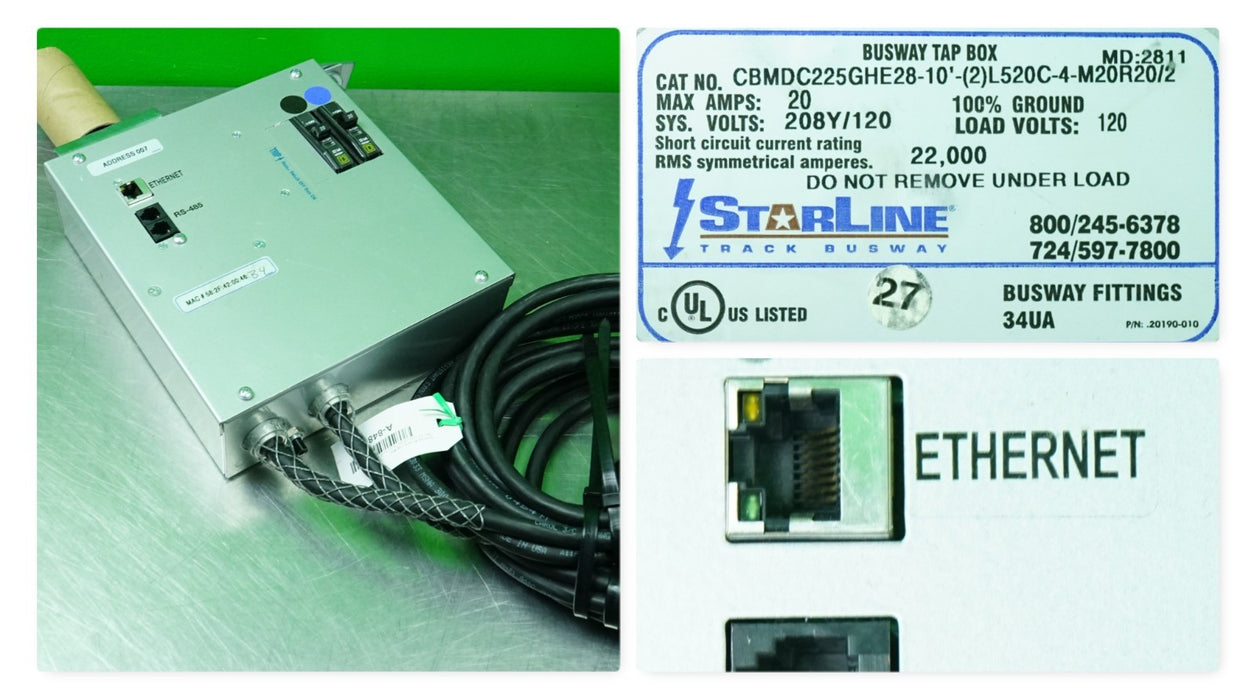 StarLine Busway Tap Box CBMDC225GHE28-10'-(2)L520C-4-M20R20/2 20A 208Y/120V