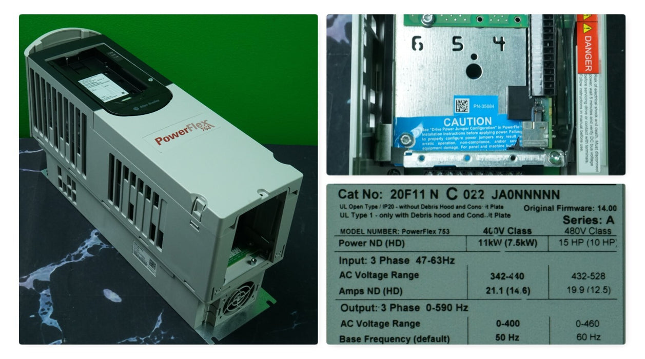Allen-Bradley 20F11NC022JA0NNNNN PowerFlex 753 15 HP 480 VAC FRN 14.005 Tested