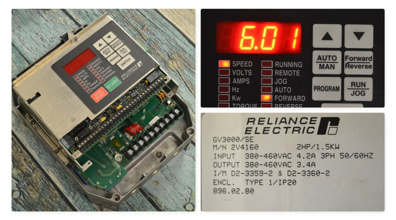 Reliance Electric GV3000 2V4160 SE Vector 2 HP V. 6.01 Inverter Drive Tested*
