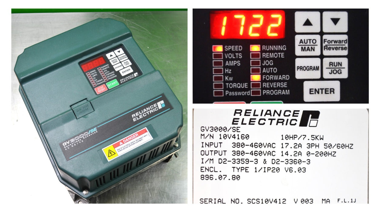 Reliance Electric 10V4160 GV3000/SE 10HP Drive Tested Good FRN:6.03 Tested Good
