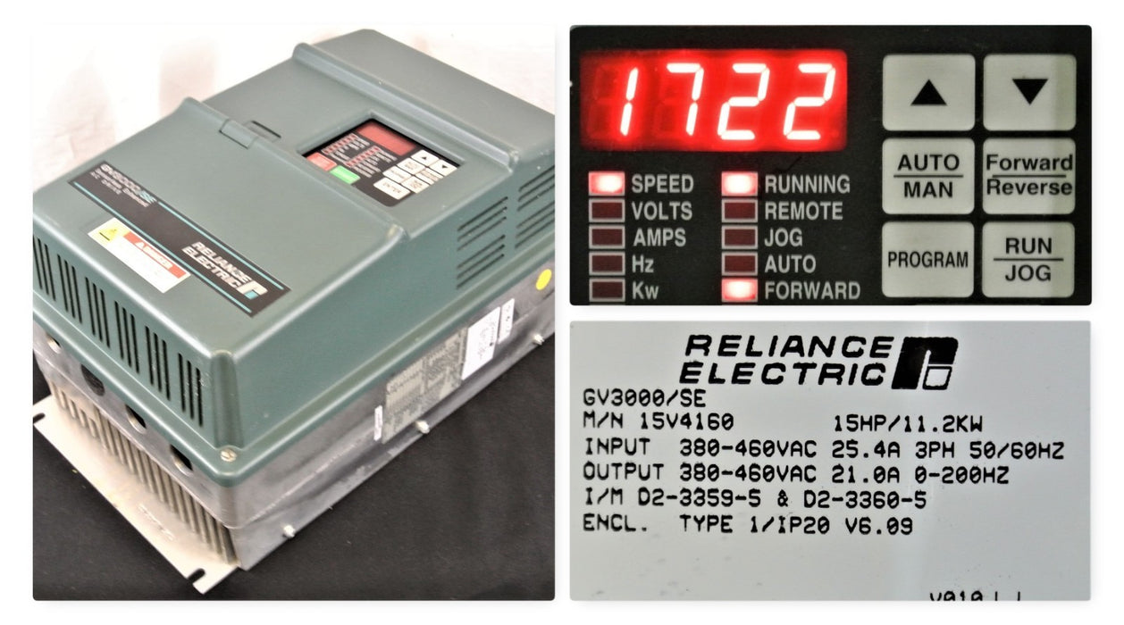 Reliance Electric GV3000 / SE 15 HP 15V4160 V. 6.09 AC Drive Inverter -  LOW HRS