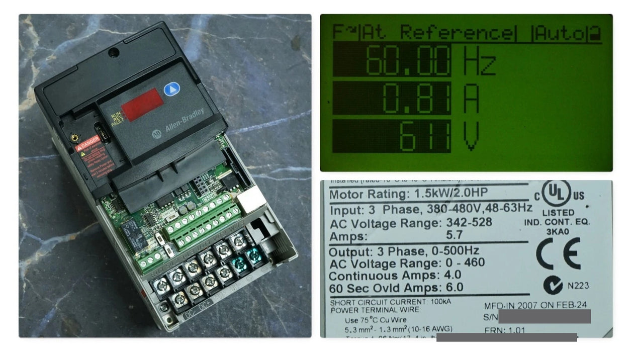 Allen-Bradley 22D-D4P0N104 PowerFlex 40P 2 HP Drive Tested Good FRN:1.01