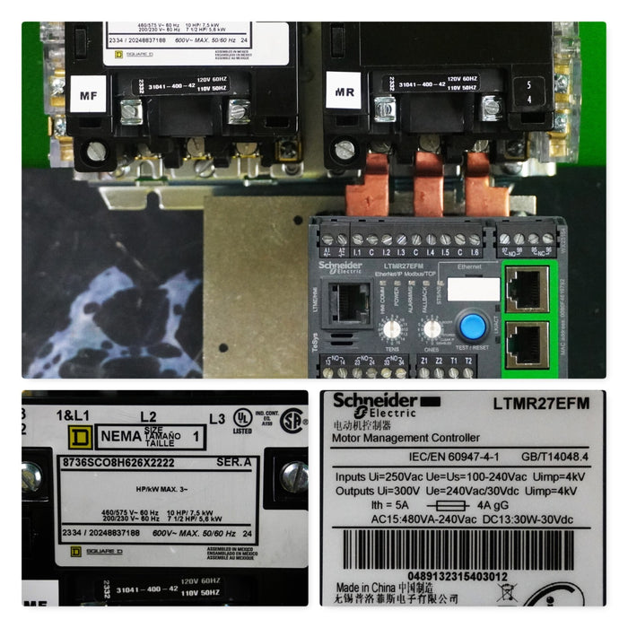 SQUARE D SIZE 1 8736SC08H626X2222 REVERSING CONTACTOR W/SCHNEIDER ELEC LTMR27EFM