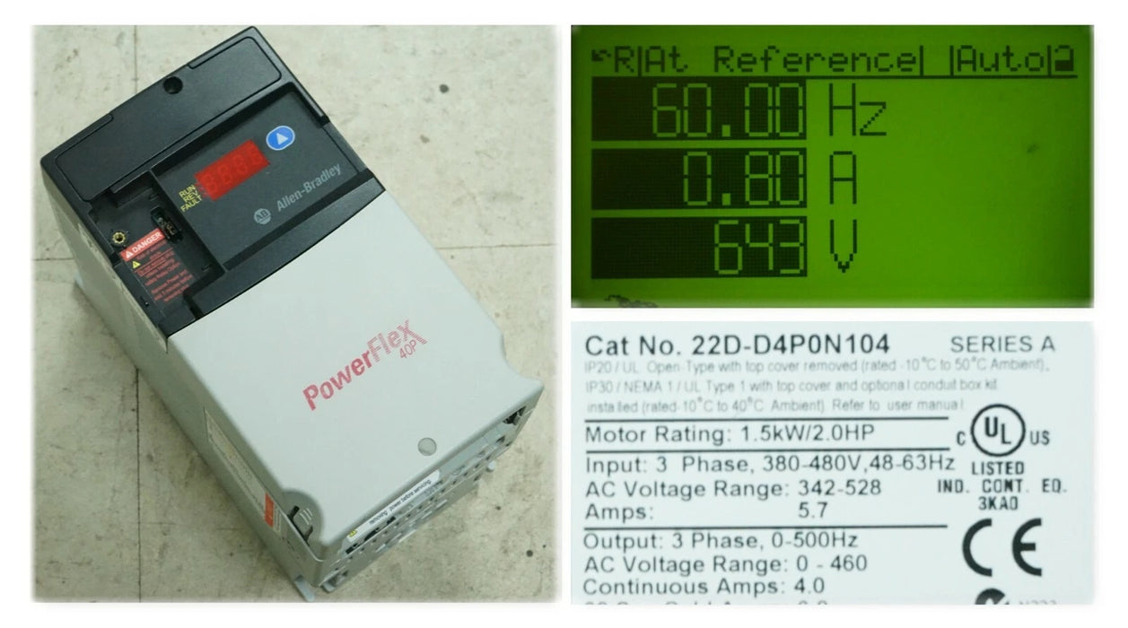 Allen-Bradley 22D-D4P0N104 PowerFlex 40P 2 HP Series A Tested Good
