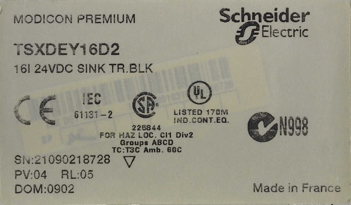 Schneider Electric TSXDEY16D2 Modicon Premium Discrete Input Module 24V (France)