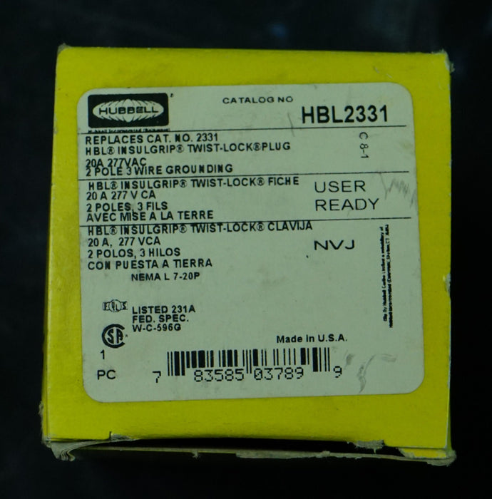 New HUBBELL HBL2331 TWIST-LOCK Plug 20A NEMA L7-20P
