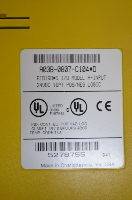 Fanuc A03B-0807-C104#D A - Input I/O Module 24 VDC 16 PT POS/NEG Logic Qty