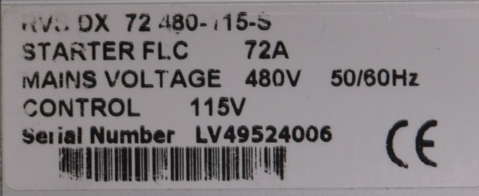 Solcon RVS-DX 72 480-115-S Digital Reduced Voltage Starter FLC 480V Tested*