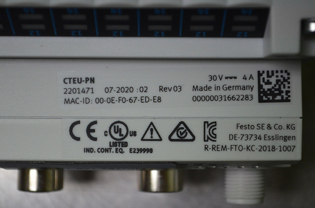 Festo CPV10-VI Valve Terminal Block w/ CTEU-PN Profinet Bus Node 8-Port, 2201471