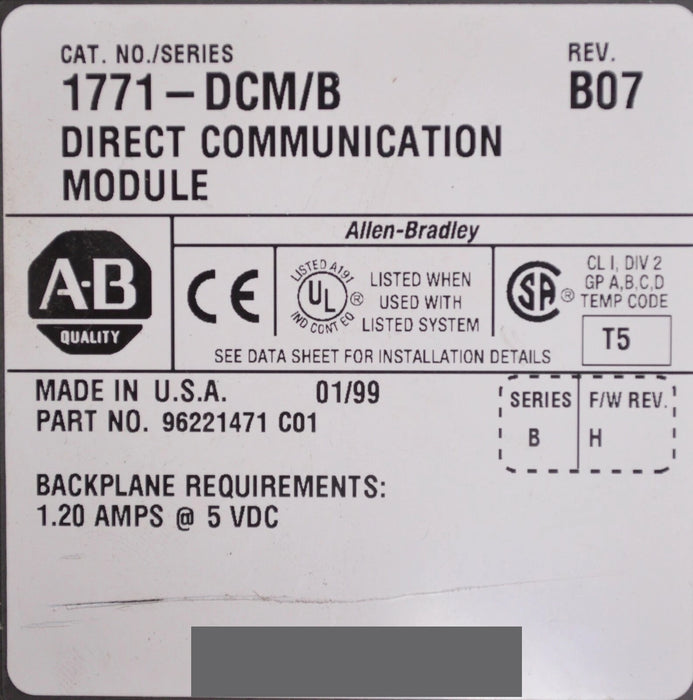 Allen Bradley 1771-DCM/B Direct Communication Module USA Made