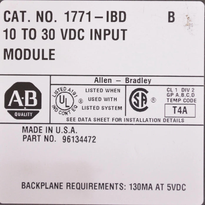 Allen Bradley Input Module 1771-IBD 1771IBD 10-30 VDC
