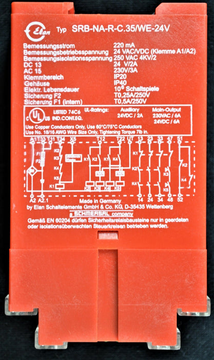 Schaltelemente  SRB-NA-R-C.35/WE-24V Safety Relay 2A, 24V Schmersal