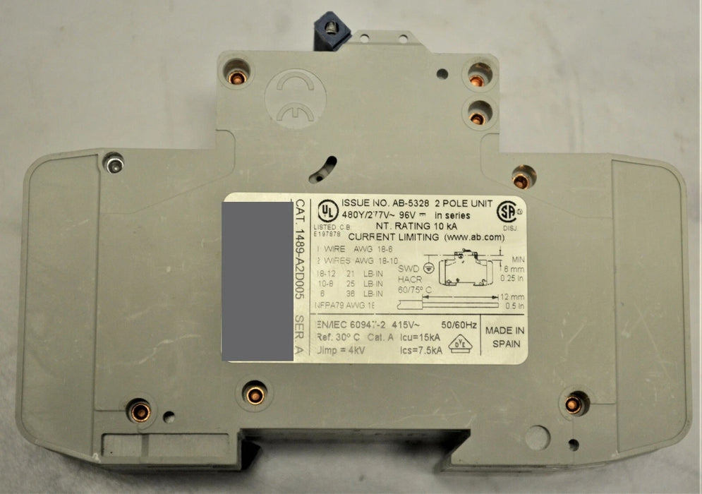 ALLEN BRADLEY 1489-A2D005 SER.A CIRCUIT BREAKER 2P TESTED GOOD