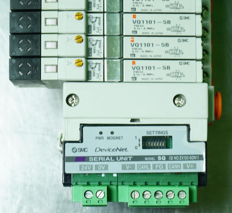 SMC EX120-SDN1 Serial Interface Unit SQ w/ (16) Solenoid Valves 24VDC Valve
