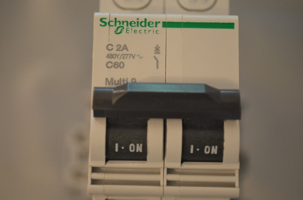 Schneider Electric Multi 9 C60 2P C2A Breaker 480Y/277V Broken Tab