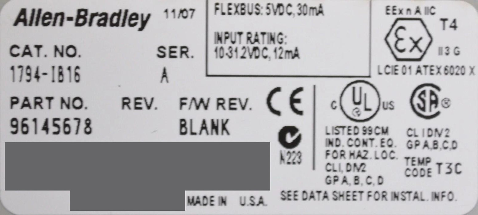 Allen-Bradley 1794-IB16 Series A 24 VDC Sink Input Tested Good Clean