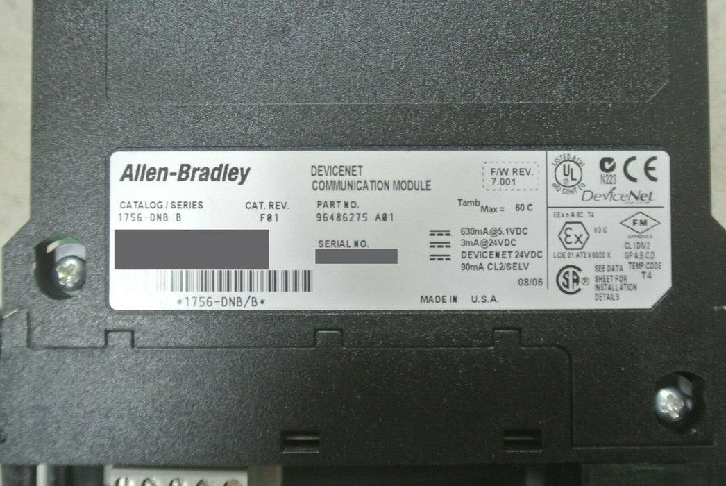 Allen-Bradley 1756-DNB B Firmware 7.001 Devicenet Communication Bridge Module