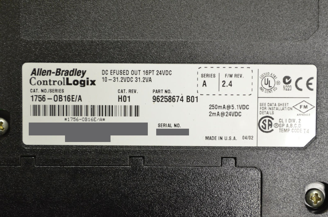 Allen-Bradley ControlLogix 1756-0B16E/A, 96258674 B01, H01 Series A. 2.4