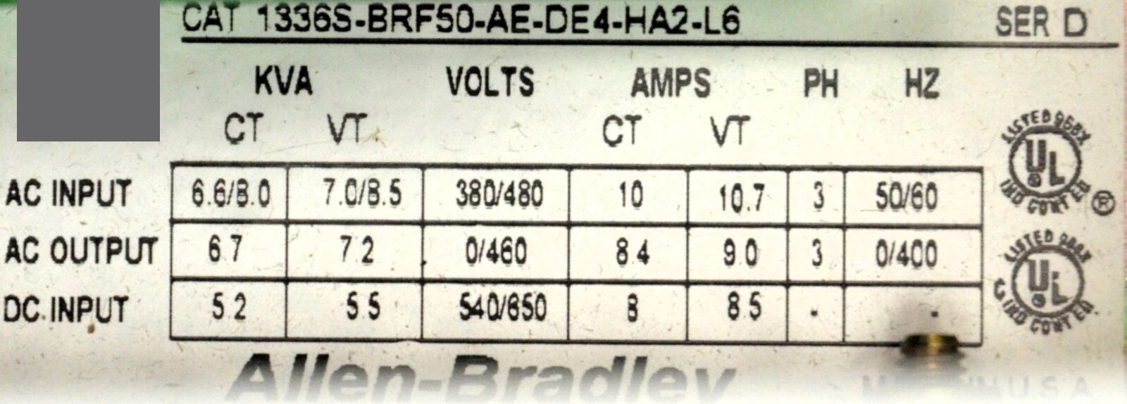 New Allen-Bradley 1336S-BRF50-AE-DE4-HA2-L6 5HP 3 Phase 1336S FRN:4.03