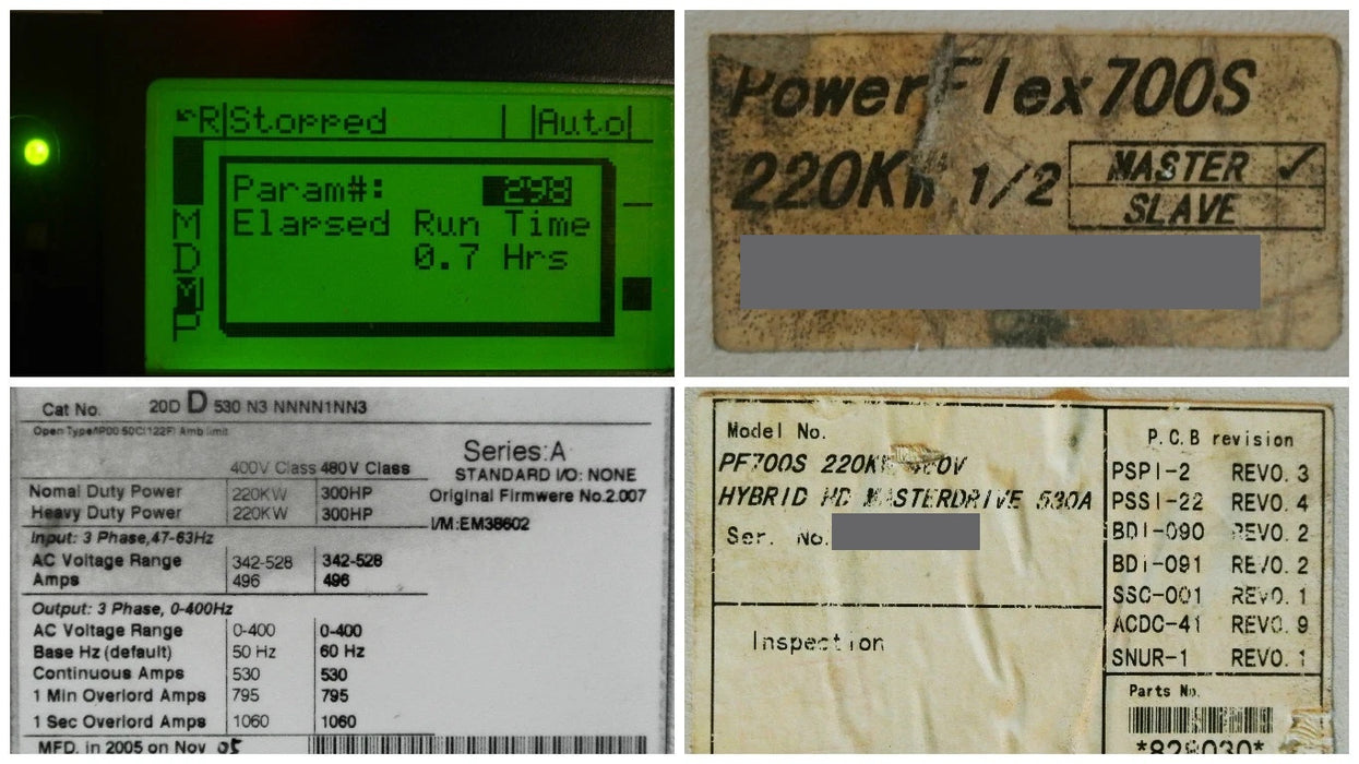 300 HP Powerflex 20DD530N3NNNN1NN3 700SE 480v W/ PF700SE Hybrid HD Slave Drive*