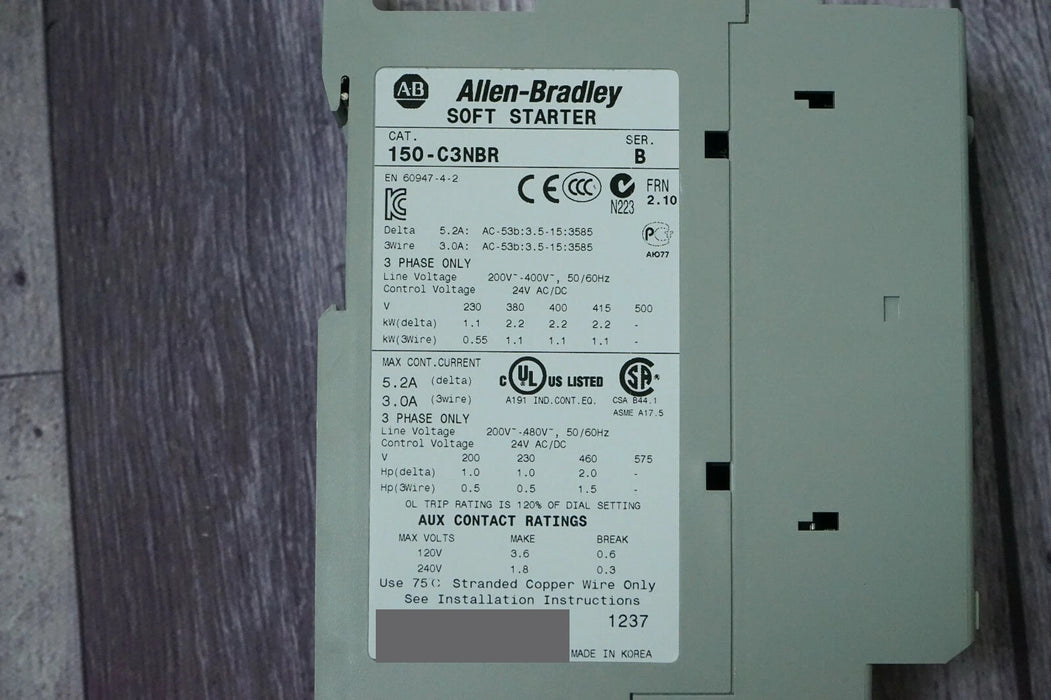 Allen Bradley SMC-3 150-C3NBR Smart Motor Controller Series A 3 Phase FRN 2.10
