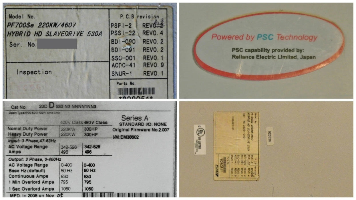 300 HP Powerflex 20DD530N3NNNN1NN3 700SE 480v W/ PF700SE Hybrid HD Slave Drive*